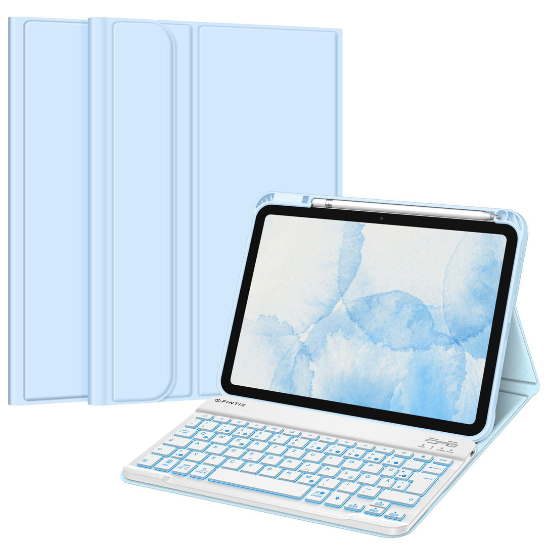 Fintie Tastatur Hülle für iPad 10. Generation 2022 (10.9 Zoll), Keyboard Case mit 7-farbig Beleuchte