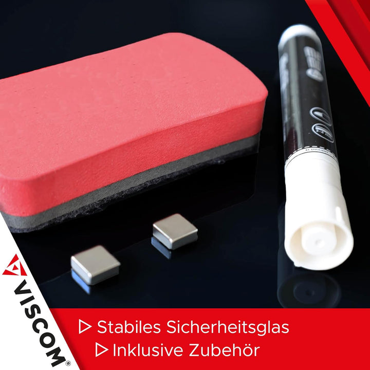 VISCOM Glas-Magnettafel - 90 x 120 cm in sattem Schwarz - rahmenlose Magnetwand - Memoboard magnetis