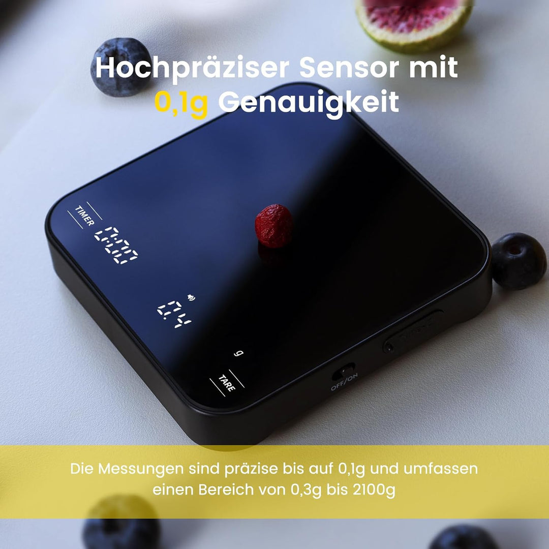 Kaffeewaage mit Timer, 4 Modi Digitale Espresso Waage mit Verhältnis, Mini Coffee Scale mit Durchflu