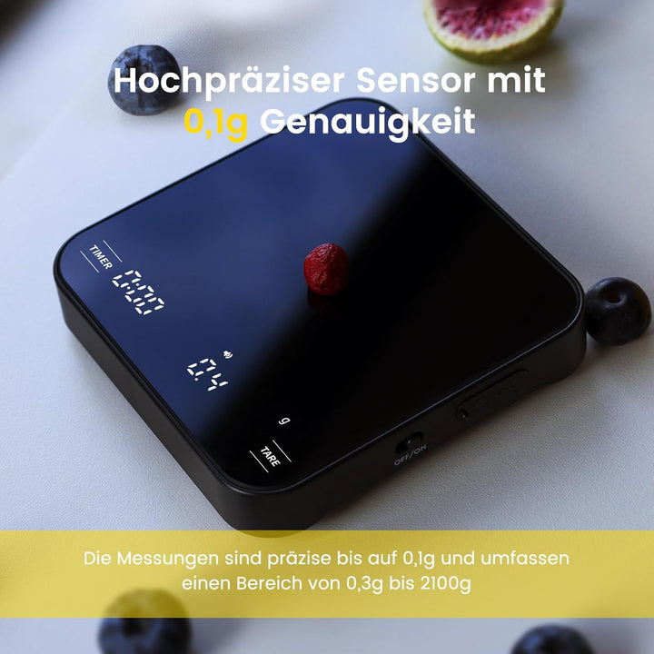Kaffeewaage mit Timer, 4 Modi Digitale Espresso Waage mit Verhältnis, Mini Coffee Scale mit Durchflu