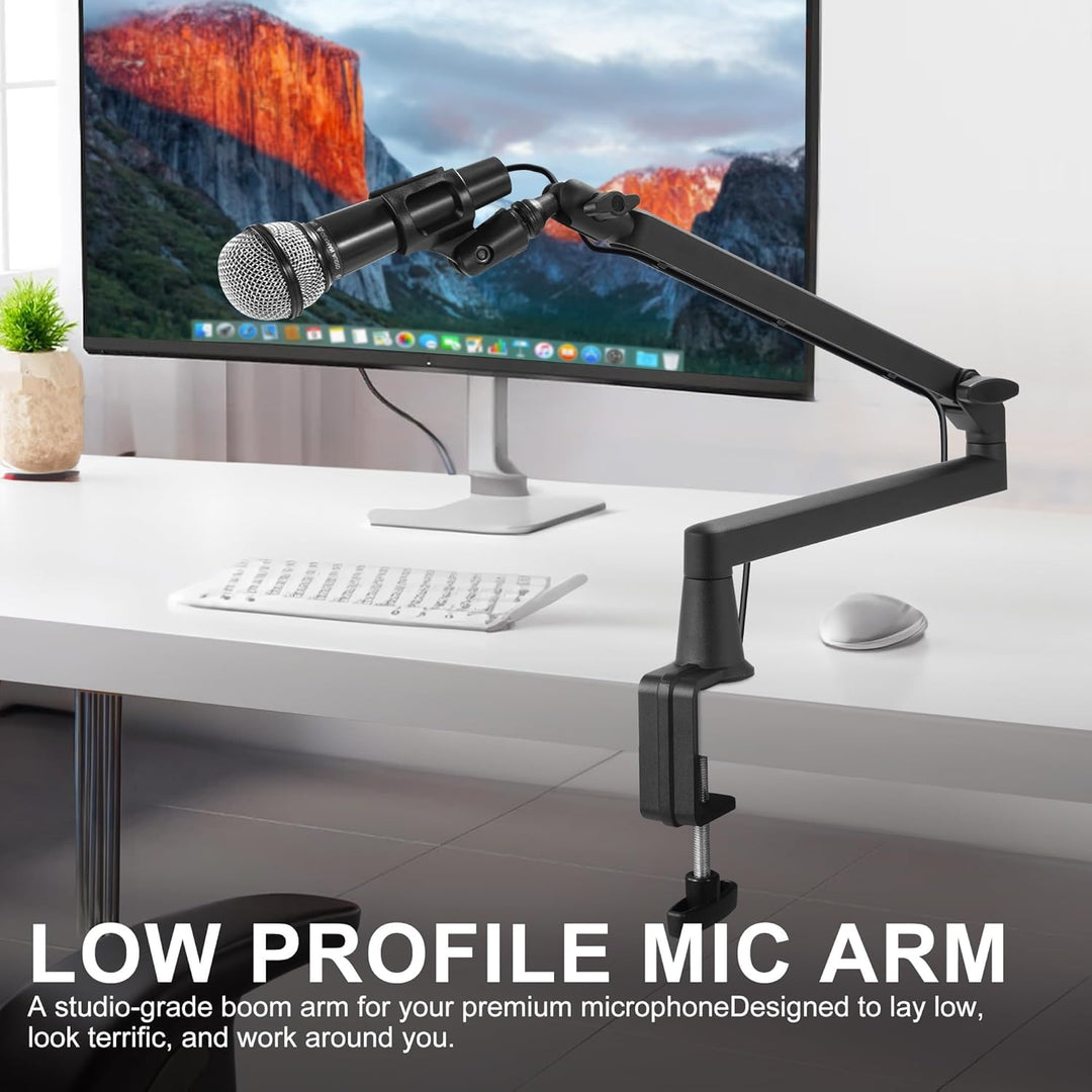 Mikrofonarm Niedrigprofil mit 15cm Verlängerung, Verstellbarer Mikrofonarm aus Metall, Kabelmanageme