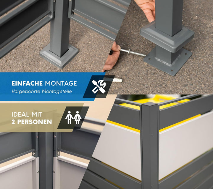 WESTMANN 3er Mülltonnenverkleidung Planum | Metall 240x80x120 cm Grau/Hellgrau | Mülltonnen Sichtsch