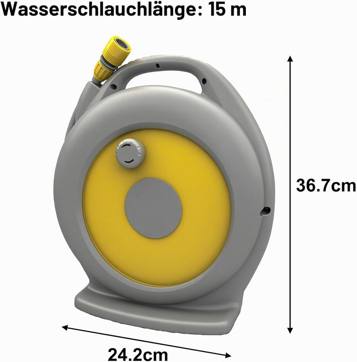 15+2m Schlauchtrommel mit Aufroller &amp; 10 Sprühmodi – Automatische Schlauchaufrollung, Schnellanschlu