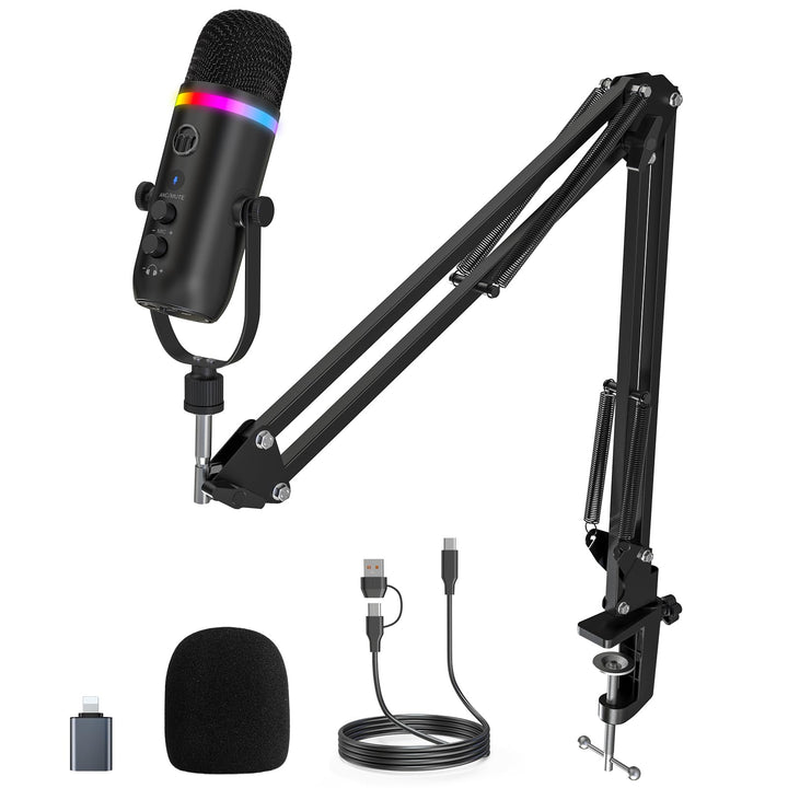 zealsound Podcast Mikrofon mit Arm -RGB Rauschunterdrückung Gaming Kondensatormikrofon für PC & Hand