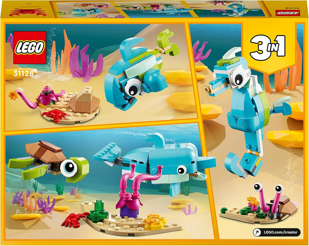 LEGO 31128 Creator 3-in-1 Delfin und Schildkröte, Seepferdchen, Fisch, Meerestieren-Figuren, Spielze