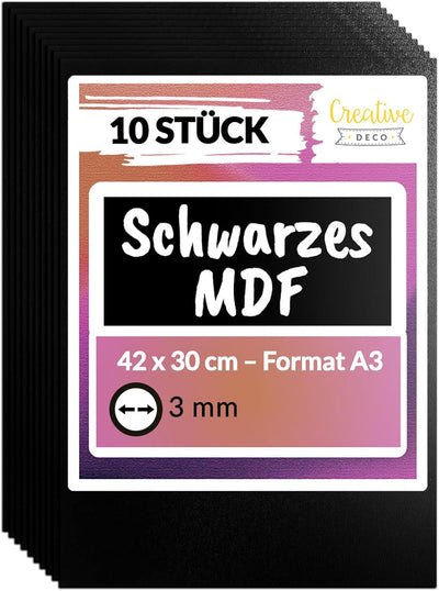 Creative Deco 10 x Schwarze A3 MDF Platten | 420 x 300 x 3 mm | Dünne Holz-platten | Perfekt für Las