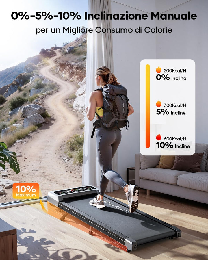 Laufband für Zuhause mit 10% Neigung, 1-10km/h unter den Schreibtisch Walking pad, 3.0HP Leiser Moto