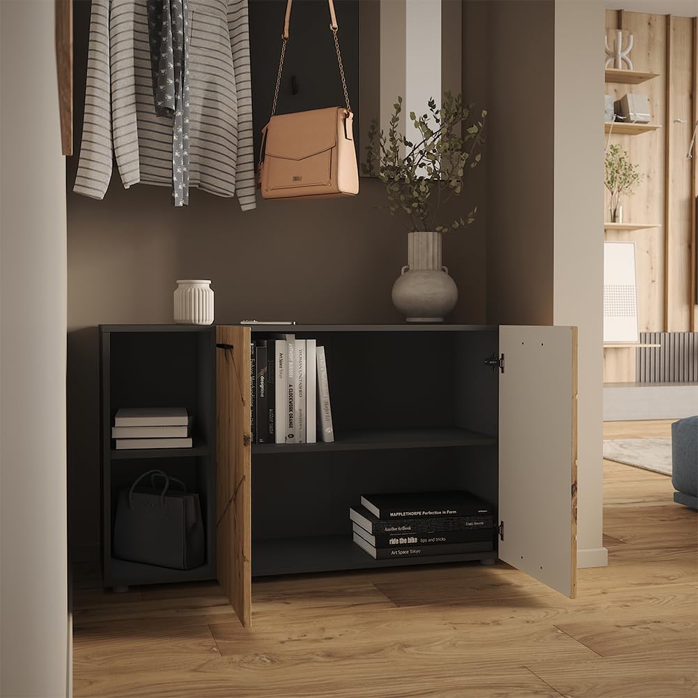 Vicco Schuhschrank Irma, Anthrazit/Artisan, 106 x 63 cm | mit 2 Türen, zur Aufbewahrung und Organisa