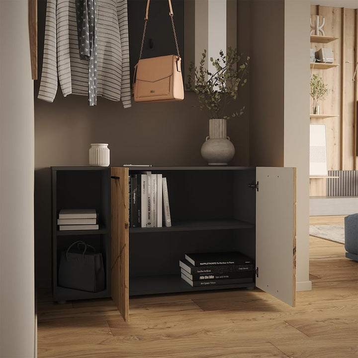 Vicco Schuhschrank Irma, Anthrazit/Artisan, 106 x 63 cm | mit 2 Türen, zur Aufbewahrung und Organisa