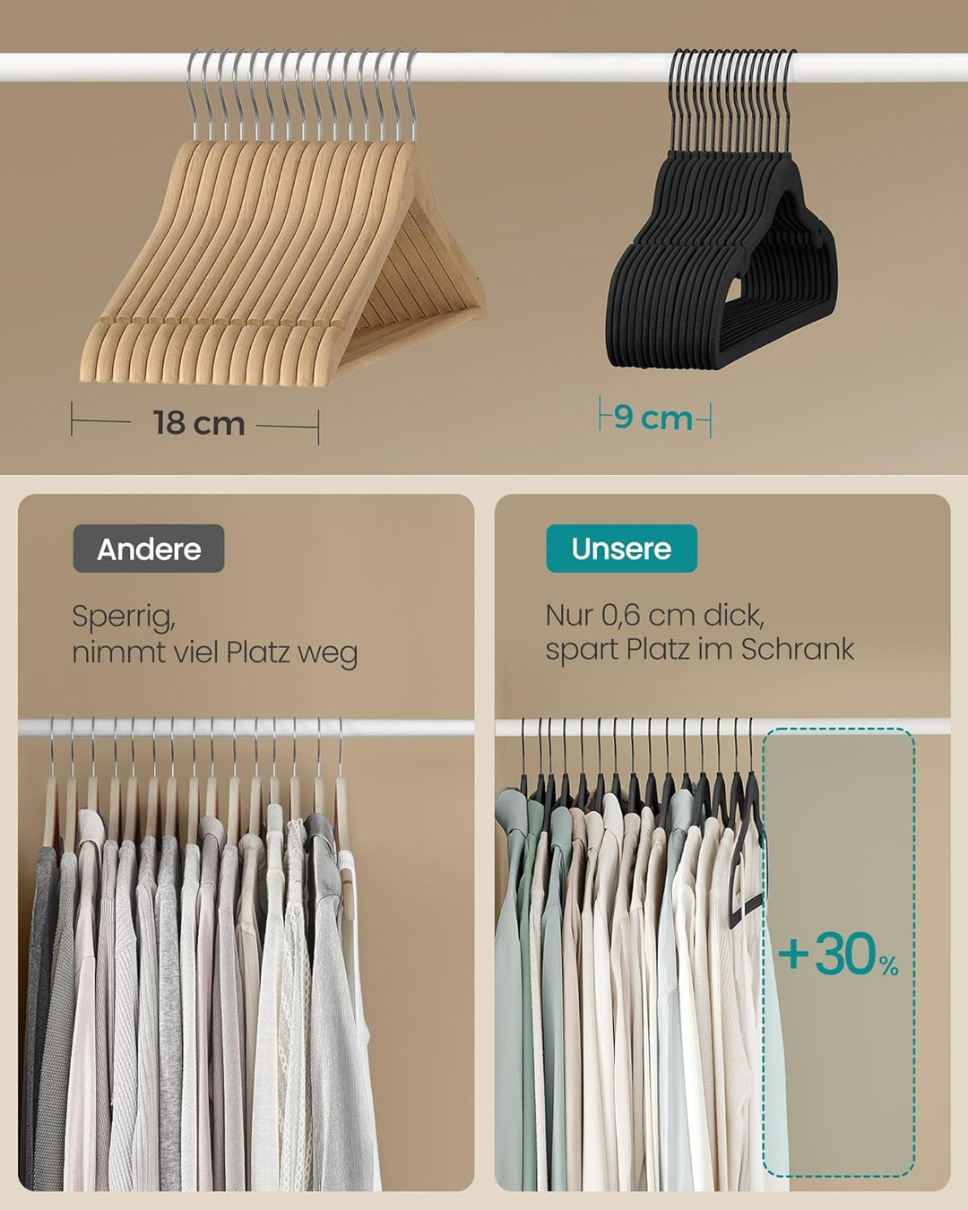 SONGMICS Kleiderbügel Samt, 50er Set, Bügel, rutschfest, kleine Stange für Krawatten, 360° drehbarer