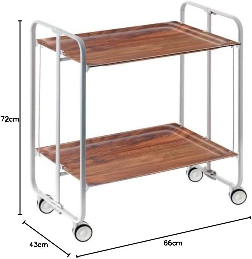 DON HIERRO - Servierwagen, klappbar, 2 Böden, grauem Rahmen. Bauhaus-Zedernholz, Zedernholz