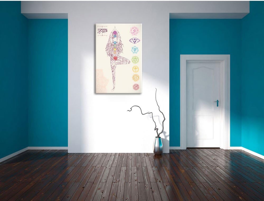 Pixxprint Yogafigur in der Tree Pose Kunst Buntstift Effekt, Format: 100x70 auf Leinwand, riesige Bi