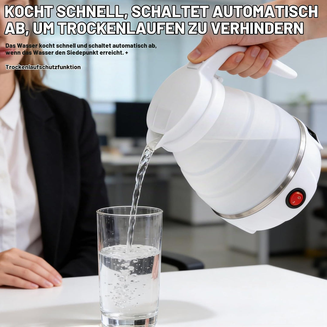 Faltbarer Wasserkocher 0.6L,Reisewasserkocher Klein Silikon,Mini Wasserkocher,5 Minuten Schnelles Ko