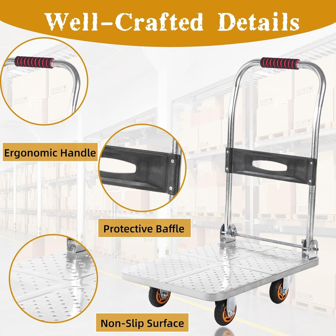 Plattformwagen 150kg, Robuster Sackkarre Klappbar, Transportwagen, schwerlastkarre mit Rollen(Size:6