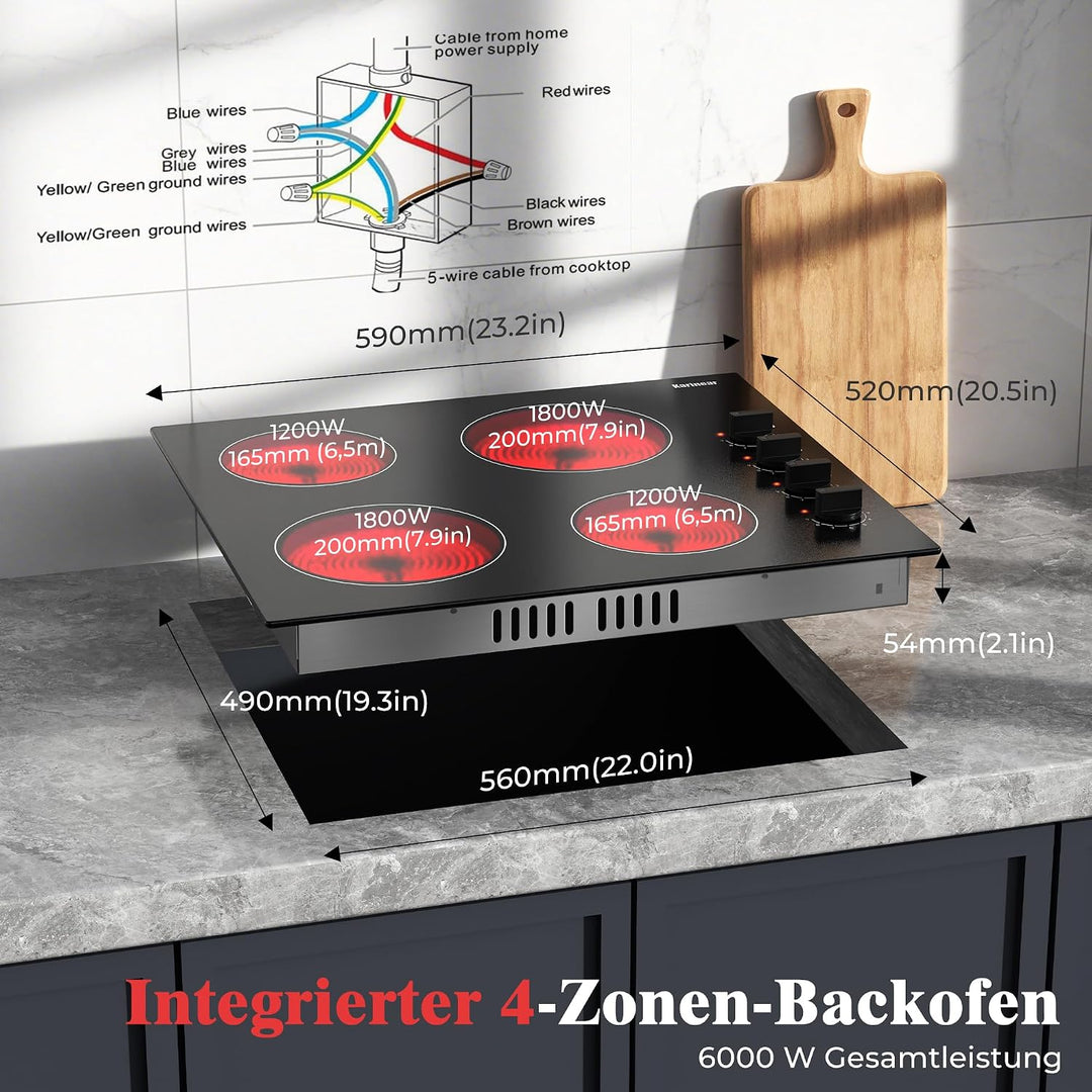 Cerankochfeld, 30 cm Elektroherd Eingebautes 2-Zonen-Keramikkochfeld mit elektronischer Drehknopfste