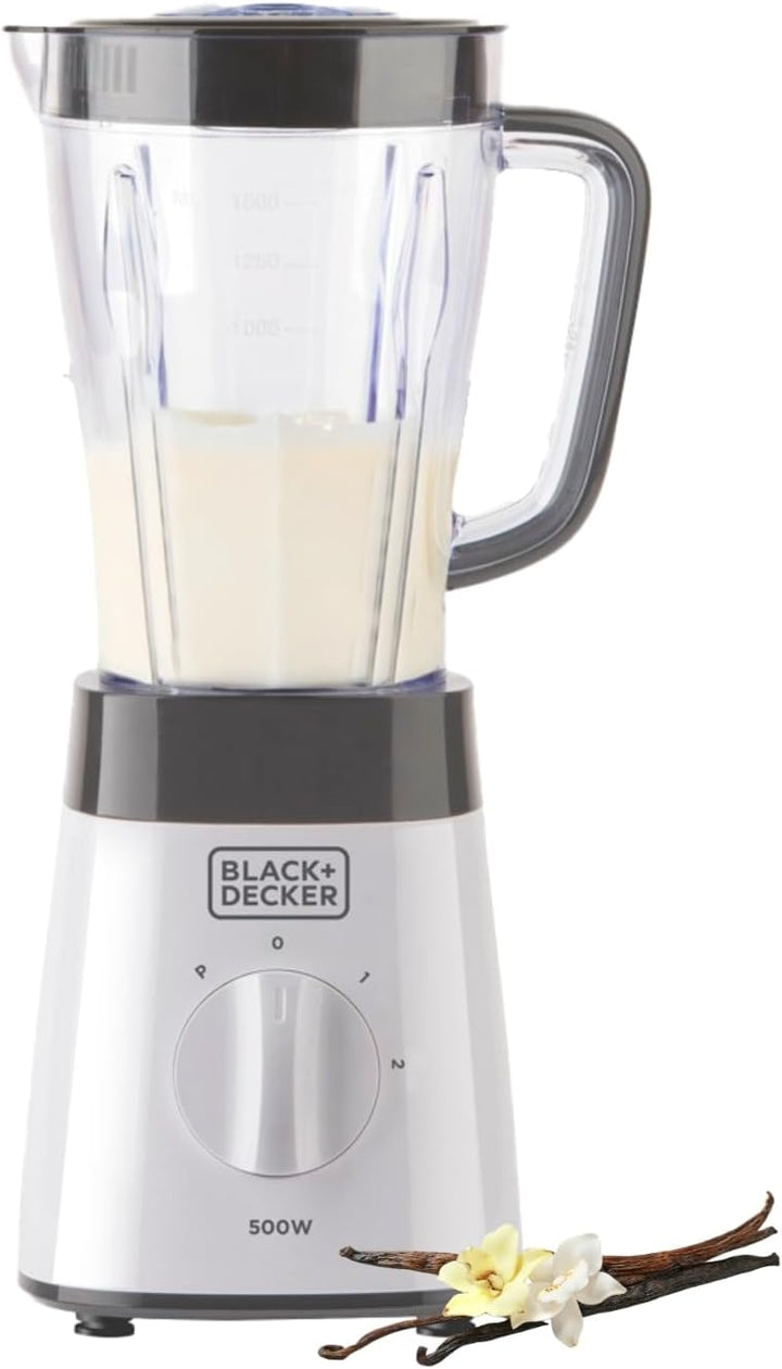 BLACK+DECKER Standmixer | 500W | 2 Geschwindigkeiten | Pulse-Funktion | Glaskrug | 1,5L | Edelstahlm