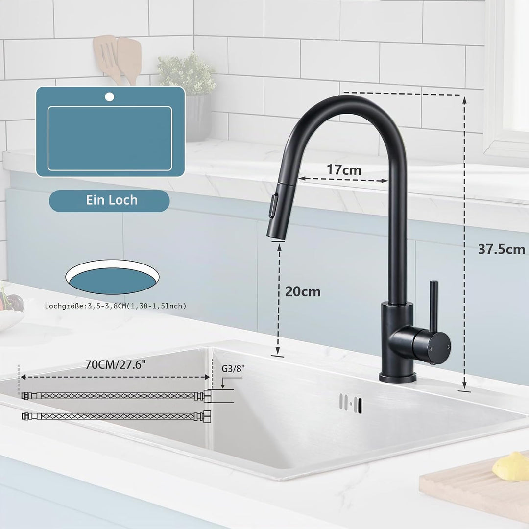 Küchenarmaturen wasserhahn küche,ausziehbar 360° Drehbar 2 Sprühfunktionen, Edelstahl küche wasserha