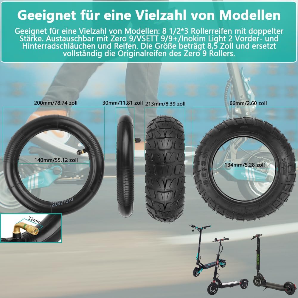 8,5 x 3 Ersatzräder Aussen- und Innen Reifen für KUKIRIN G2 Pro/Zero 9/VSETT 9/9+/Inokim Light 2 Ele