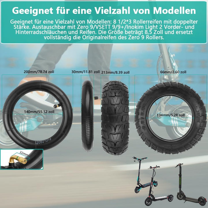8,5 x 3 Ersatzräder Aussen- und Innen Reifen für KUKIRIN G2 Pro/Zero 9/VSETT 9/9+/Inokim Light 2 Ele