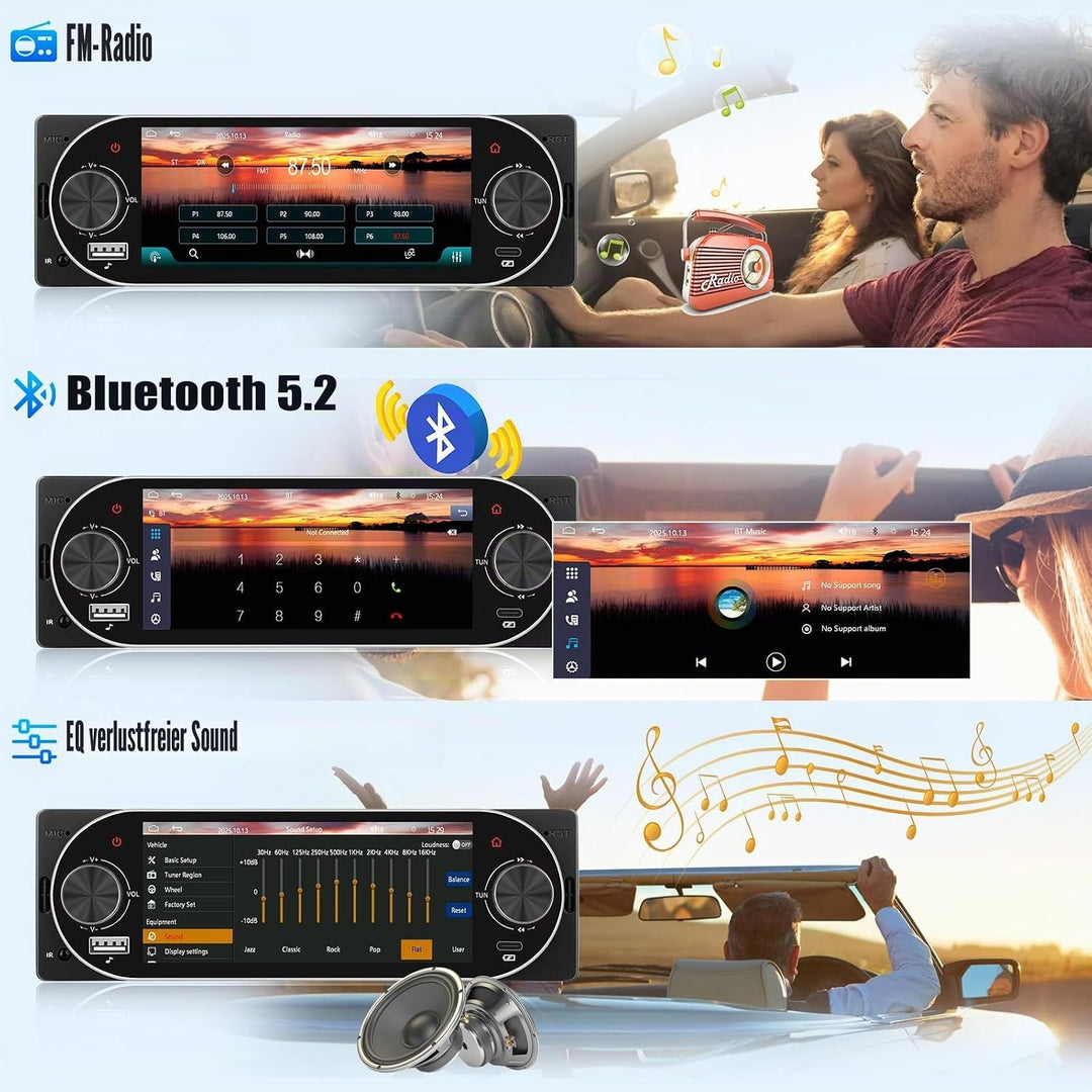 CAMECHO Autoradio 1 Din Wireless Carplay Android Auto Radio Bluetooth 5.2 mit Rückfahrkamera, 5.1 Zo