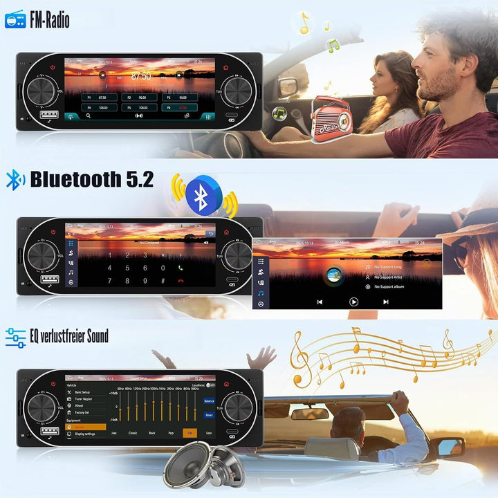 CAMECHO Autoradio 1 Din Wireless Carplay Android Auto Radio Bluetooth 5.2 mit Rückfahrkamera, 5.1 Zo