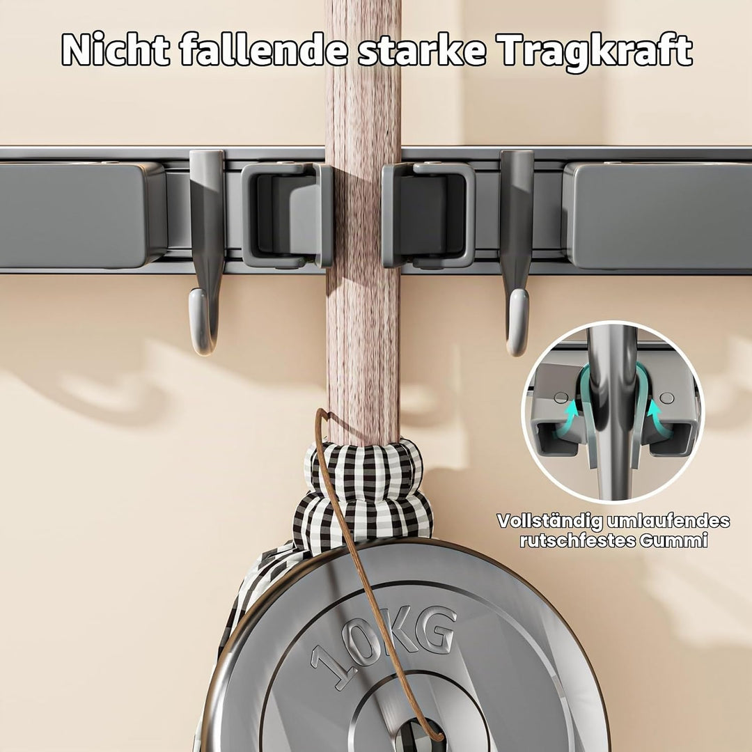 Besenhalterung Wand Ohne Bohren, Besenhalter mit 4 Halter und 5 Haken Beweglicher Wandhalterung Bese