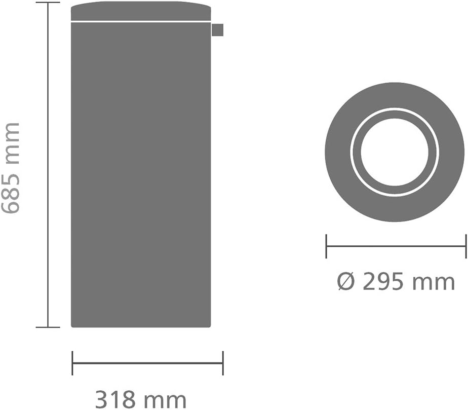 Brabantia Papierkorb 'Le Tube' 30L mit Zinkeinsatz (hoher Deckelring) - Matt Steel, 30L