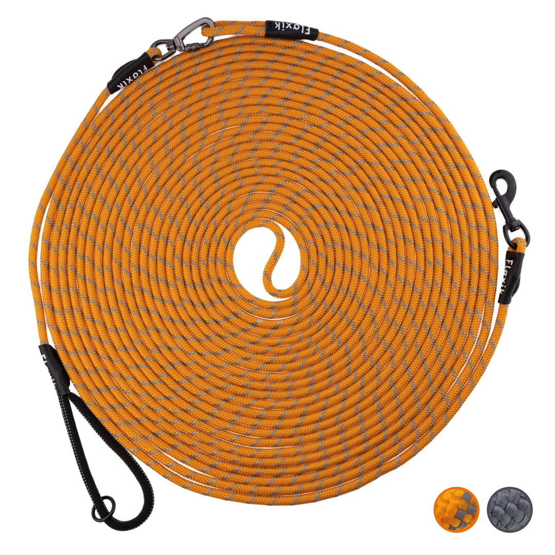 Floxik Schleppleine für Hunde | 5m, 10m, 15m, 20m orange | reflektierende Tauleine mit Abnehmbarer H