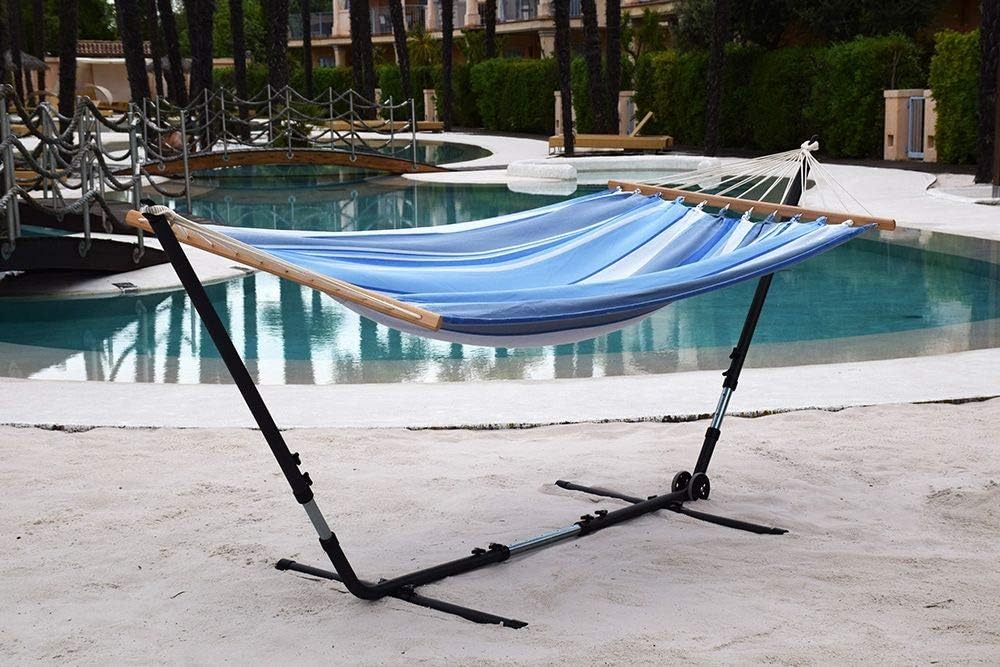 Universal anthrazit Hängematten-Metallgestell bis 370 cm + Lola Stab Hängematte XXL Jamaica Marine