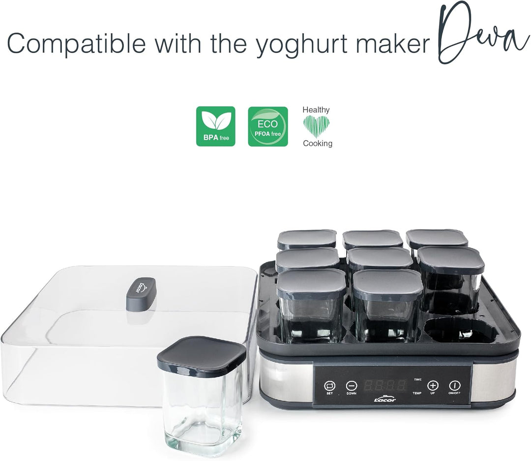 Lacor - 69438 - Joghurtbereiter, Klarglas, 9 Stück, Spülmaschinenfest, BPA-frei, Fassungsvermögen: 1