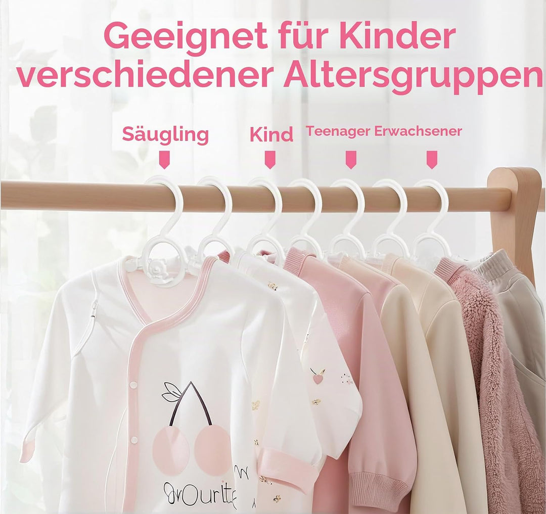 20 Stück Mitwachsende Kinderkleiderbügel Platzsparend mit Stapelbaren Bärchen-Haken rutschfeste Klei