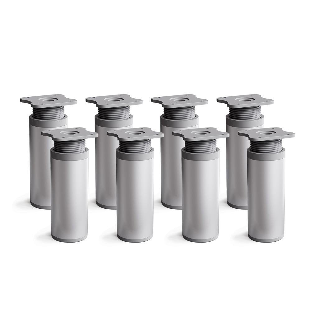sossai® Design-Möbelfüsse MFR1 | höhenverstellbar | 8er Set | Rund-Profil - Ø 40 mm | Farbe: Alu | H