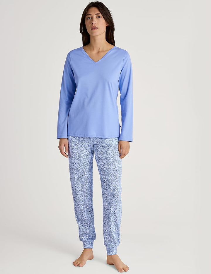 CALIDA Favourites Langarmshirt Damen, aus 100% Baumwolle, Dicker, wärmender Stoff 44-46 Hydrangea Bl