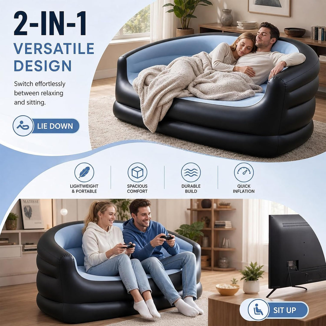 2-Sitzer Aufblasbares Sofa, Luftsofa Indoor &amp; Outdoor, Tragbares Inflatable Sofa mit Reparaturflicke