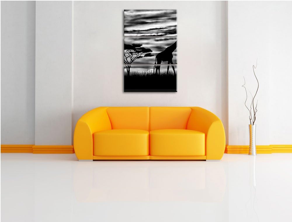 Pixxprint Monocrome, Afrika Giraffen im Sonnenuntergang 3-Teiler Leinwandbild 120x80 Bild auf Leinwa