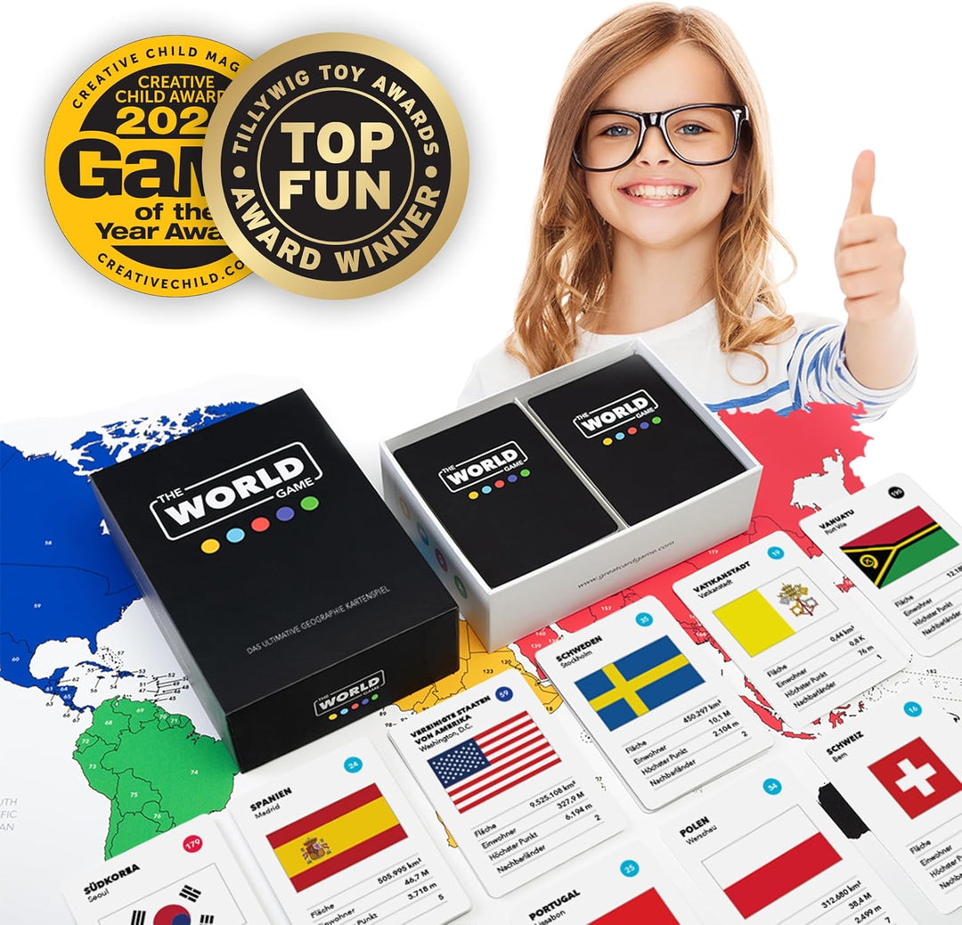 The World Game - Geographie Kartenspiel - Lernspiel für Kinder, Familie und Erwachsene - Welt Bretts