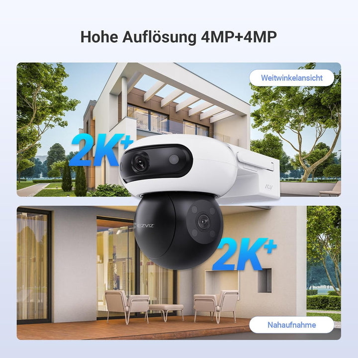 EZVIZ 4G Überwachungskamera Aussen Solar mit 10400mAh Akku, 4MP+4MP Dual-lens, 360° PTZ Auto-Track,