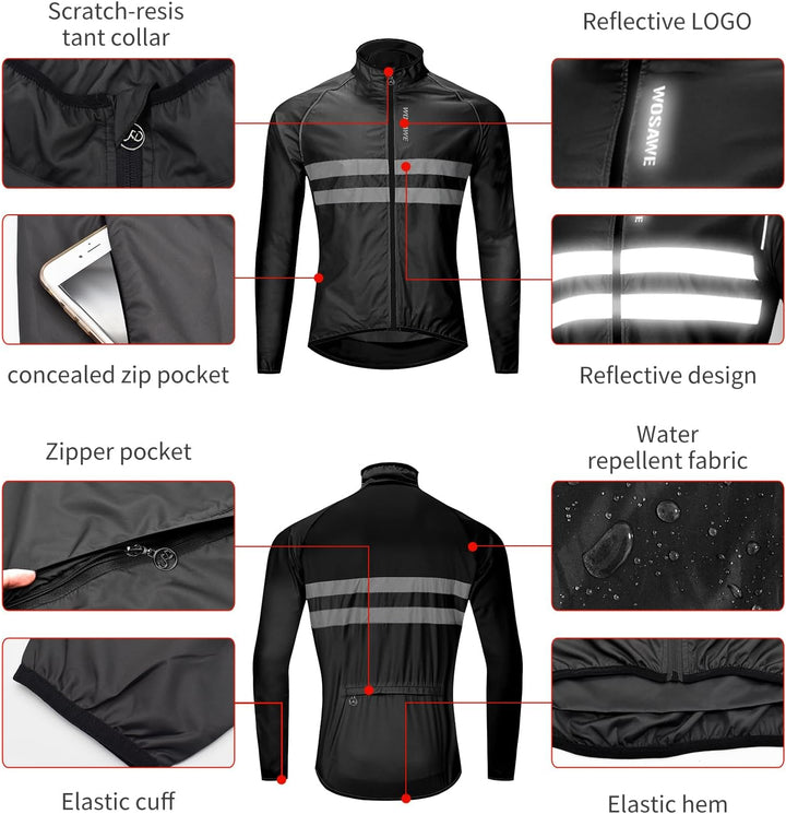 WOSAWE Herren Damen Fahrradjacke Leicht Atmungsaktiv Reflektierende Radweste Winddicht Sportbekleidu
