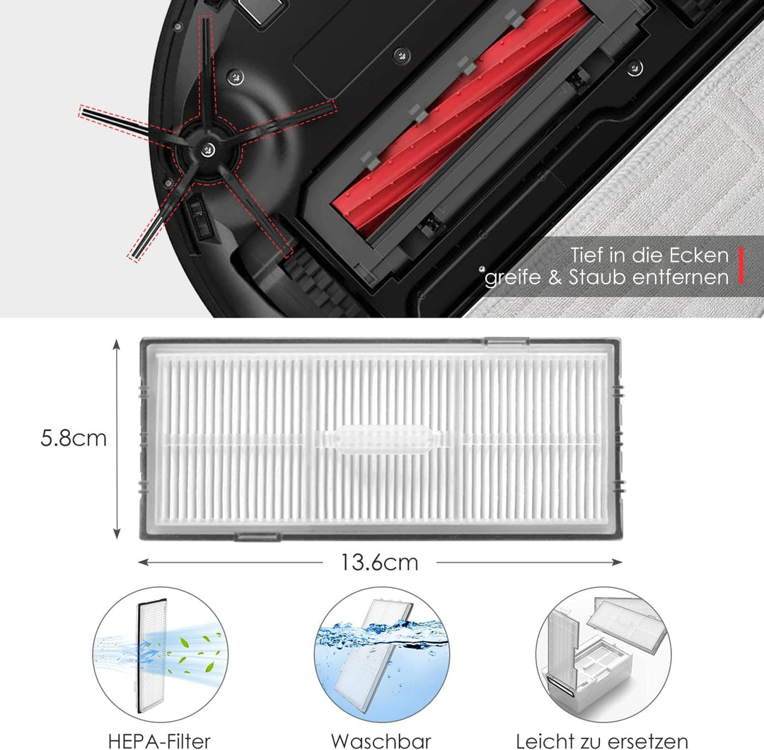 Zubehörset für Roborock S7 MaxV Ultra/ S7 Pro Ultra, 6*Staubbeutel 1*Main Rollbürste 2*Seitenbürsten