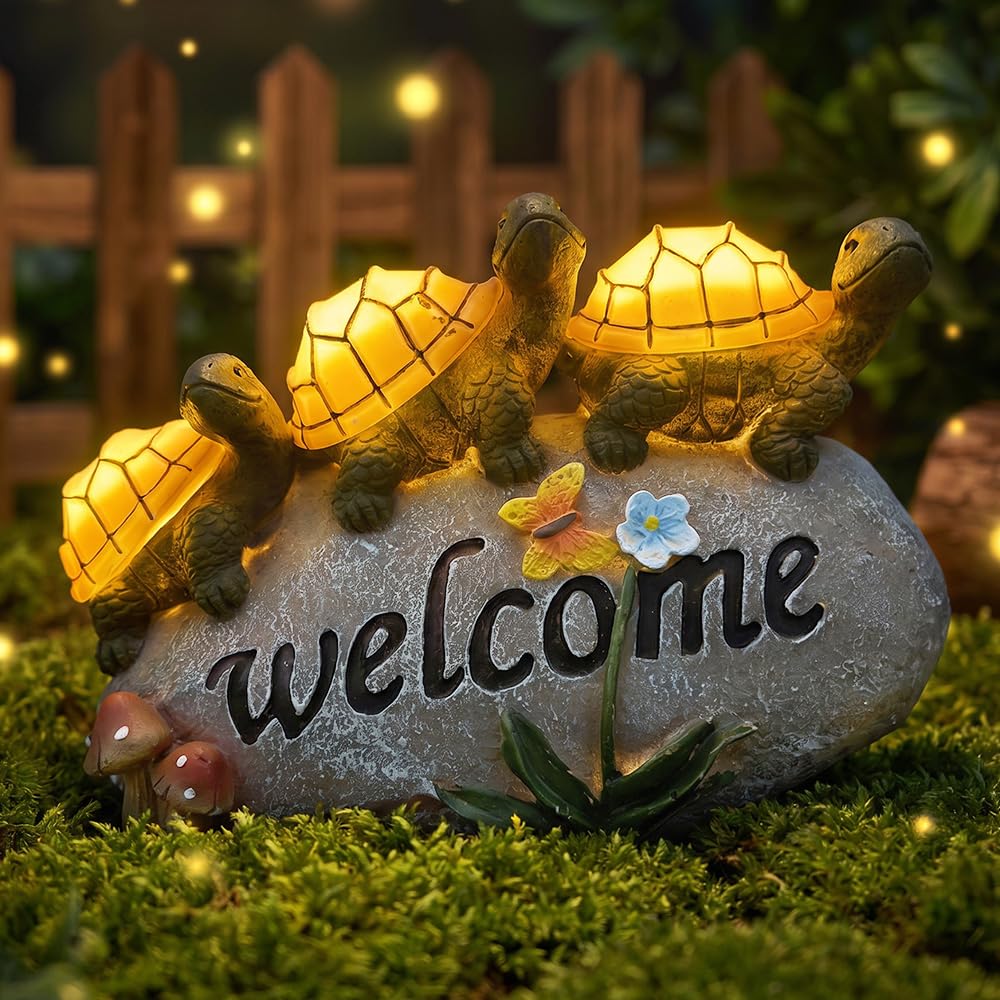 Shildkröte Deko Solar, Solar Gartenfigur Schildkröte, Gartenfiguren für Draussen Wetterfest mit 3 LE
