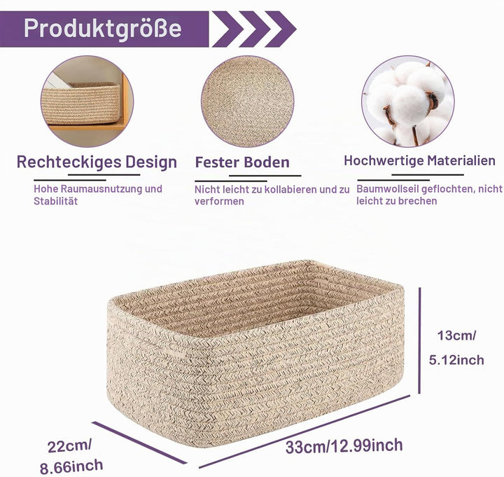 Baumwollseil Aufbewahrungskorb 3er-Set, Aufbewahrungskorb aus Baumwolle Korb Faltbare mit Griffen, S