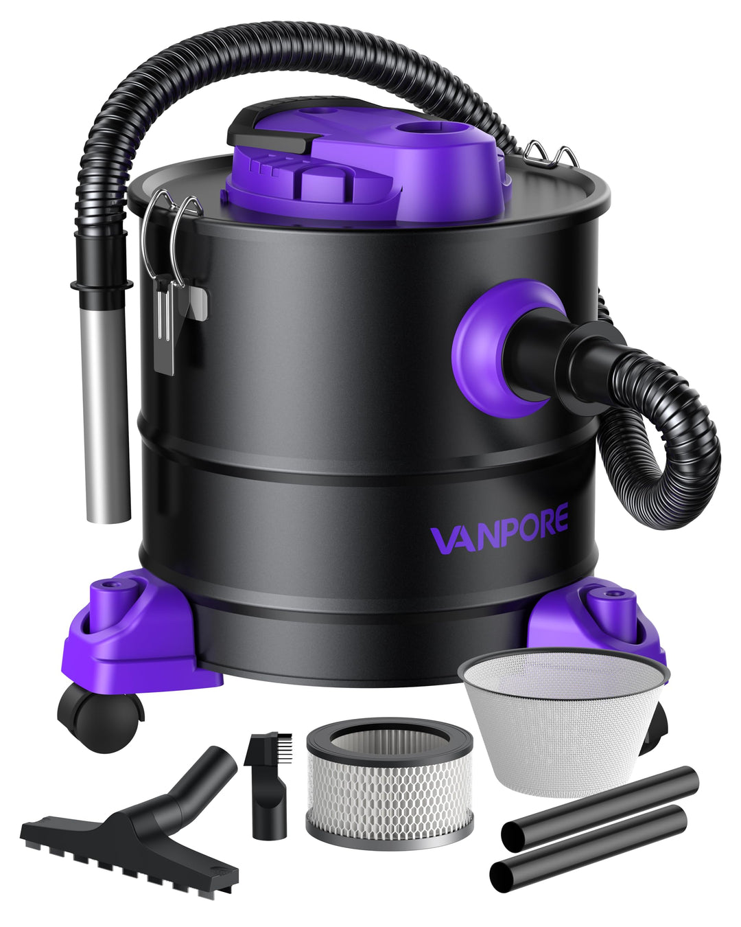 VANPORE Aschesauger für Kamin, 20L Aschesauger, 1200W Starke Saugleistung, Kamin Staubsauger mit Rol