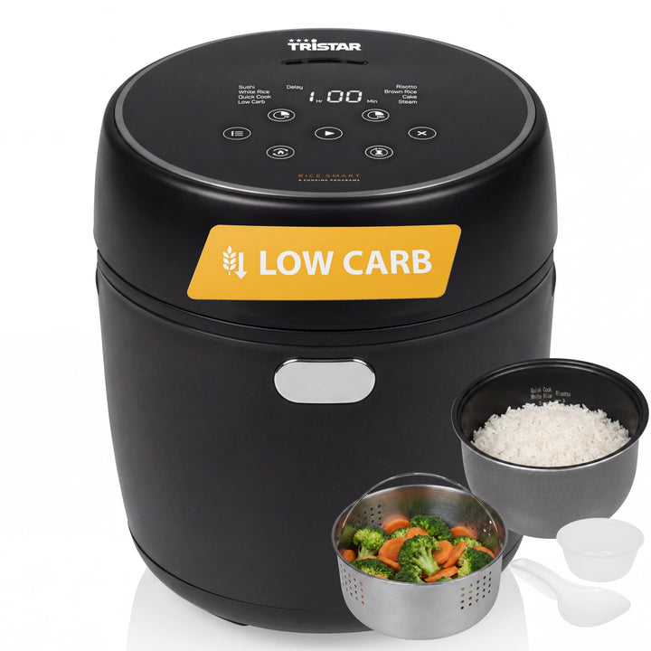Tristar Digitaler Reiskocher mit Low-Carb-Funktion, 8 Automatikprogramme, 0,6 L Reis Kapazität, Digi