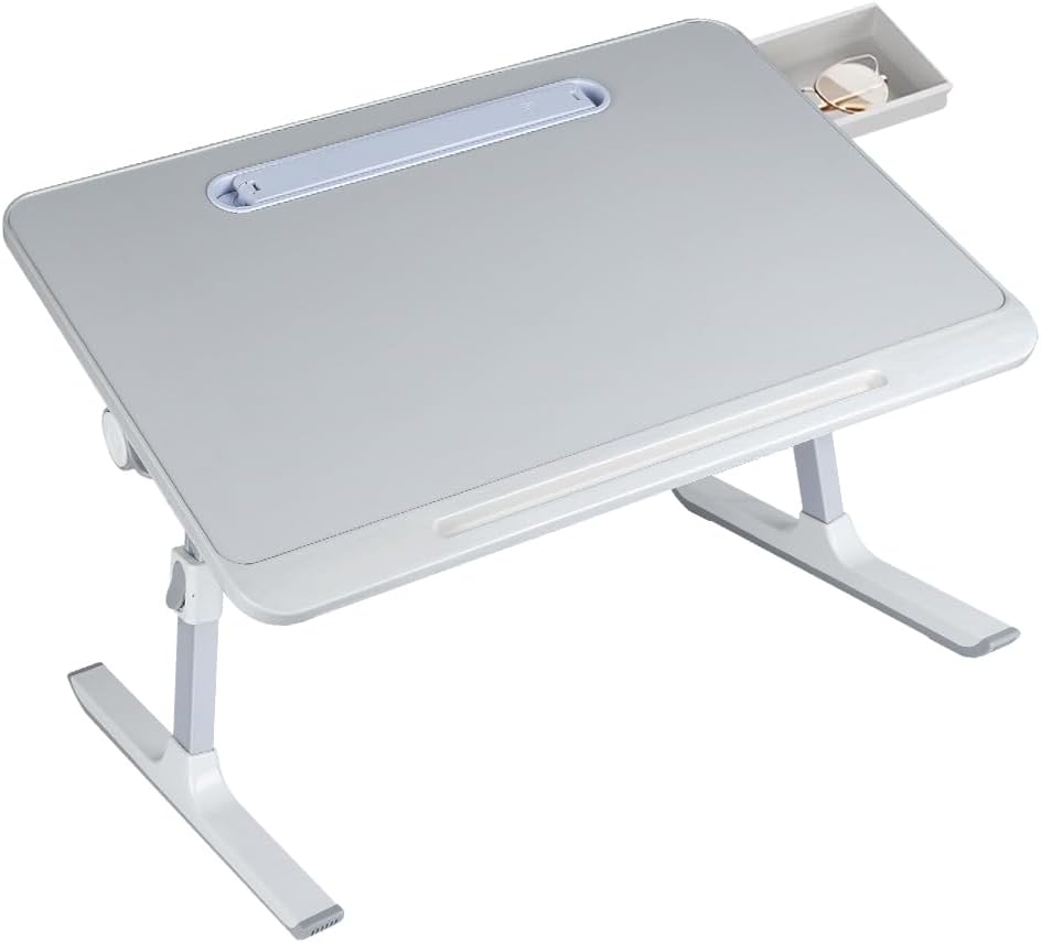 Betttisch Klappbar, Laptoptisch, Einstellbare Höhe, mit Buchständer, Schublade, Lap Stopper, Tablet