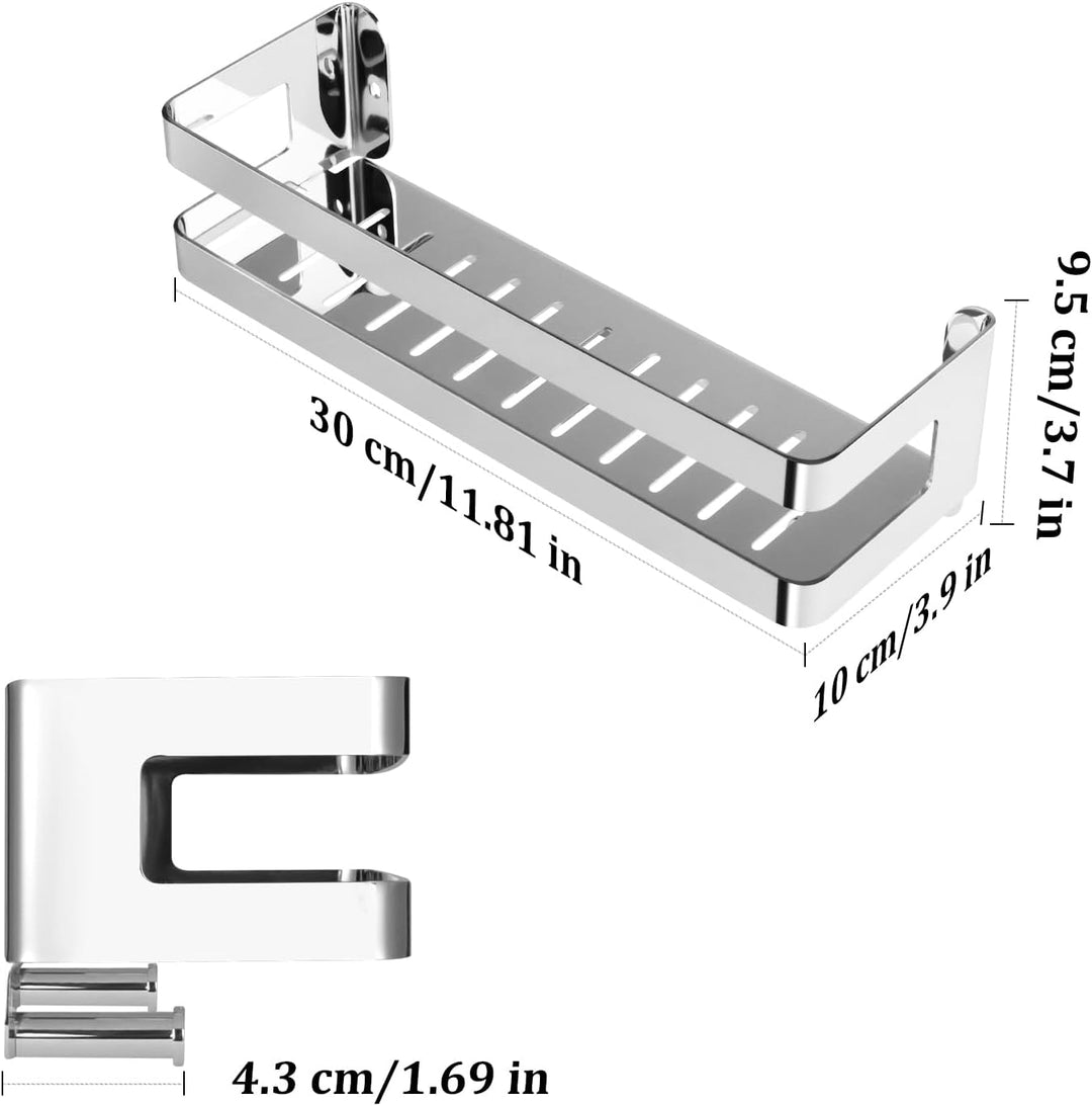 Duschablage Edelstahl Badezimmer Organizer, Duschregal mit Haken für Shampoo und Duschgel (Silber) (
