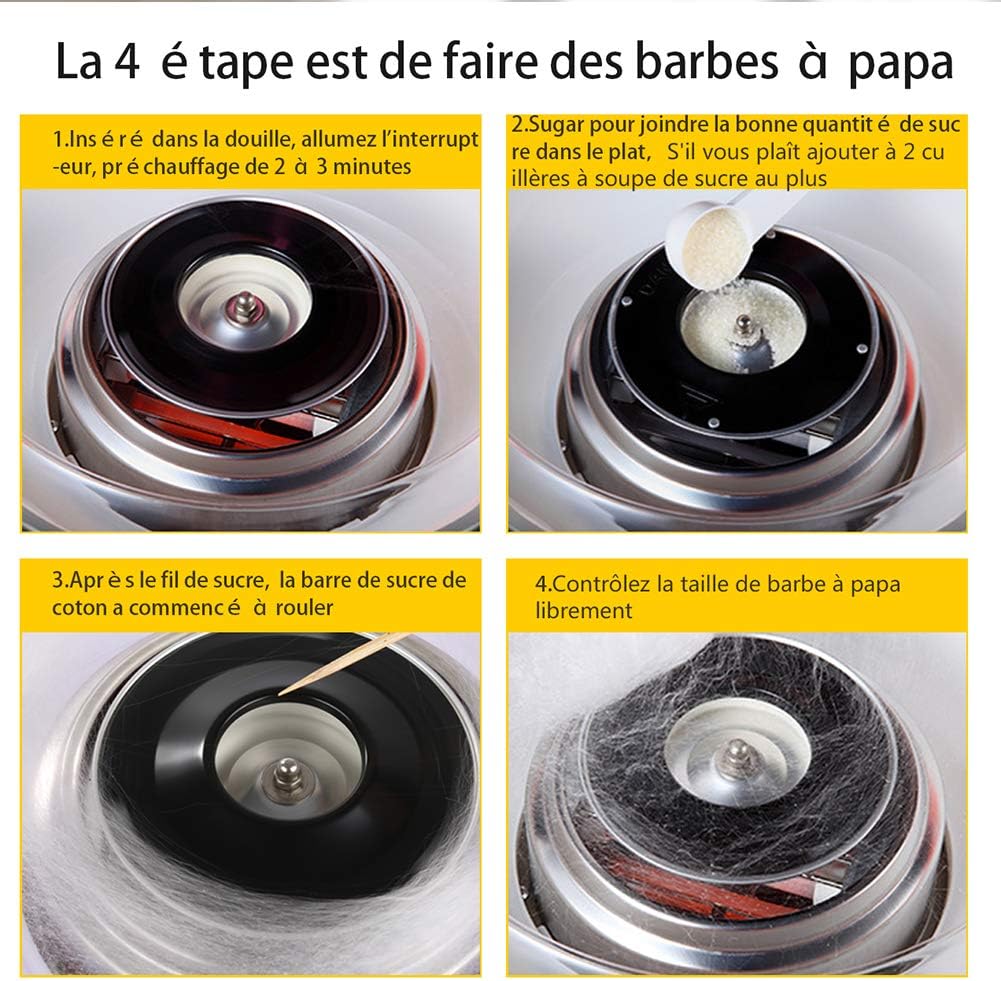 Zuckerwattemaschine 450-550 W Zuckerwatte 2 Heizröhren mit 10 Stäbchen Edelstahl Alu,Retro Cotton Ca