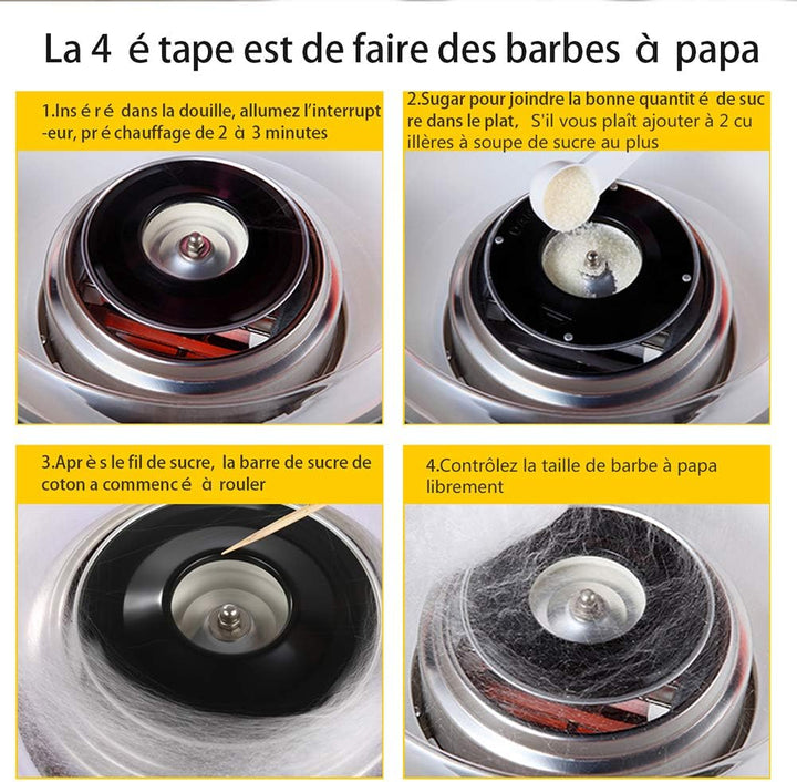 Zuckerwattemaschine 450-550 W Zuckerwatte 2 Heizröhren mit 10 Stäbchen Edelstahl Alu,Retro Cotton Ca