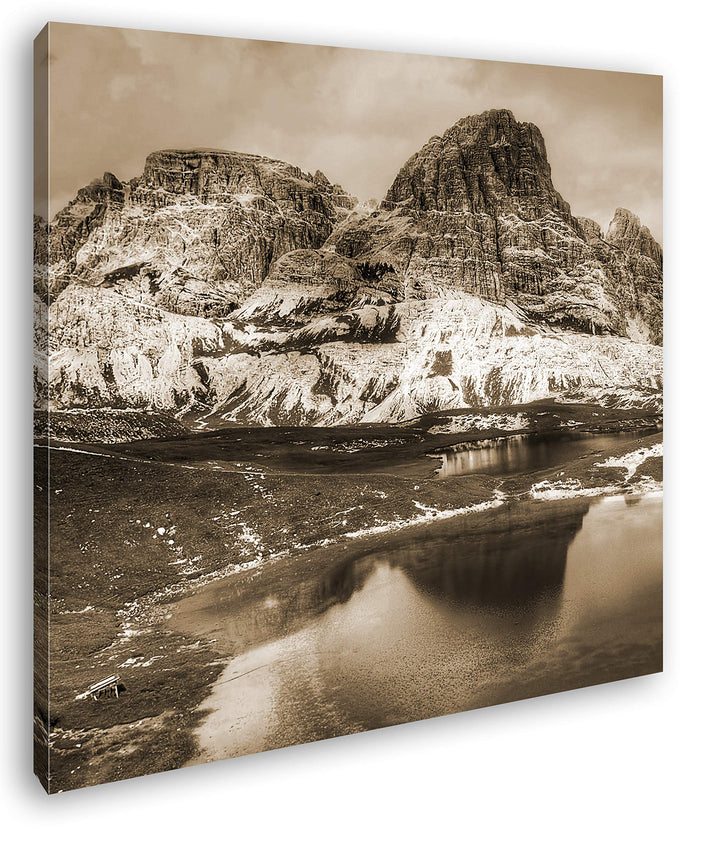 deyoli klarer Bergsee in Italien Format: 70x70 Effekt: Sepia als Leinwandbild, Motiv fertig gerahmt