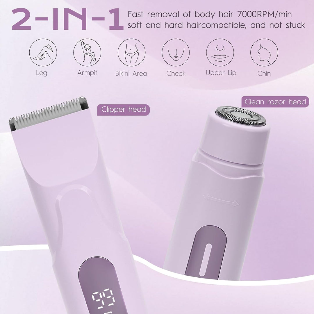 Damenrasierer Elektro 2in1 - Bikini Trimmer & Intimrasierer Kabellos - Nass/Trockenrasur, Doppelkopf
