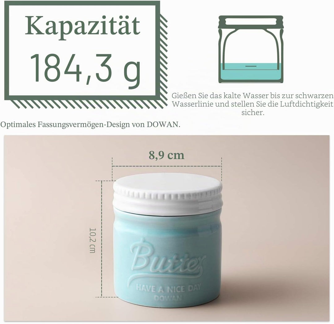 DOWAN Butterdose Keramik, Französische Butterdose mit Deckel, Wassergekühlte Butterdose mit Wasserli